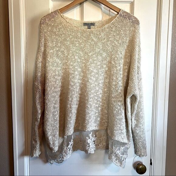 Creme lace and knit sweater - Picture 1 of 7